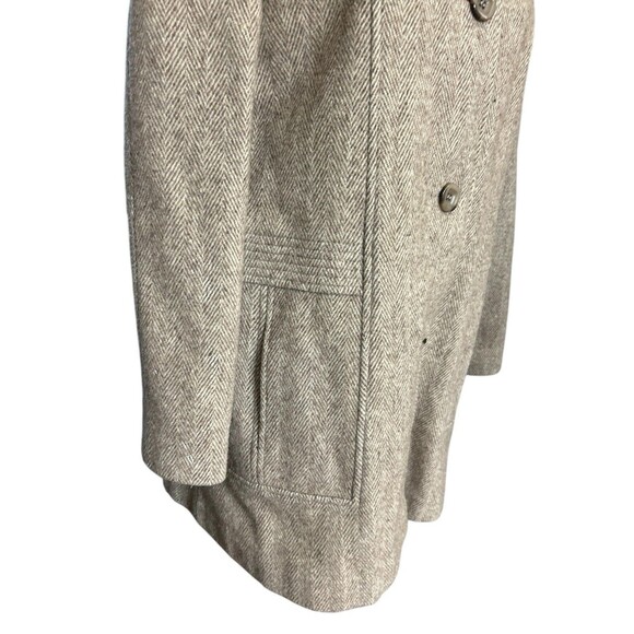 Vintage Herman Kay Wool Blend Pea Coat Herringbone Beige Lined Pocket - Picture 5 of 9